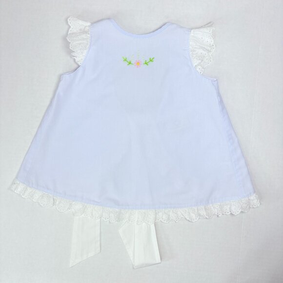 Proper Peony Blue Embroidered Open Swing Back Matching Ruffle Outfit Set 2T - Picture 11 of 16